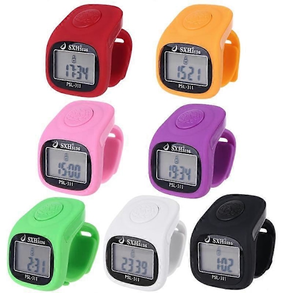 6 Digital Finger Tally Counter 8 Kanaler med Bakgrundsbelysning Tid Bön Silikonring white