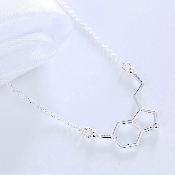 Silver Serotonin Molekyl Hänge Halsband, Organisk Kemi Smycken för Vetenskapsentusiaster, Present till en Vetenskapsstudent 1