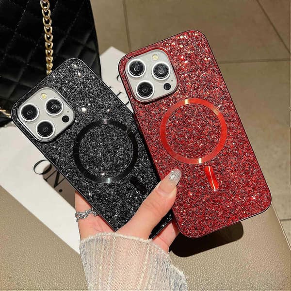 Magnetisk deksel til iPhone 13 Pro TPU+PC Glitter Glitrende Elektroplettert Telefondeksel