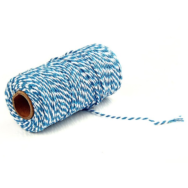 2mm 100m Bomullssträng Garn 2-trådig Flerfärgad Semester Dekorativ Randig Tråd För DIY Hantverk Present Bakning Inpackning Blue-White