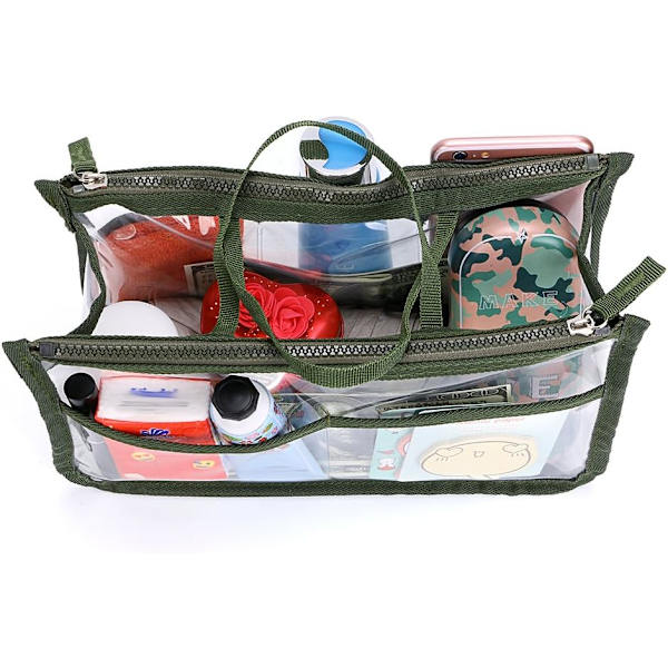 Transparent PVC Indsats Håndtaske Organizer 8 Lommer Rejse Makeup Toilettaske Kosmetisk Lomme Pung Organizer Indsats til Piger Kvinder med Lynlås