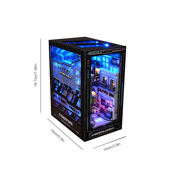 Bog Nook Kit DIY Bogreolindsats Dekoration 3D Puslespil Miniature Træbogstøtter Med LED Lys Lille Bibliotek Hjem Dukkehjem Near Future