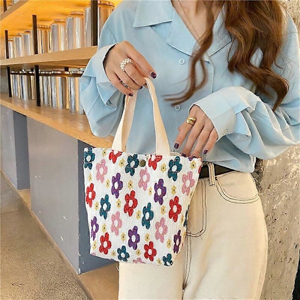 Mini Canvas Tote Vesker for Kvinner 2021 Øko Bomullsstoff Søt Liten Lunsjveske Mote Trykte Håndvesker Barn Stripete Matpose Pakke Lunsjbokser & Totes 3