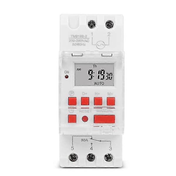 TM919B 220V 30A Programmerbar Digital Timer Bryter DIN Automatisk Tidsstyring for Lys, Vifter