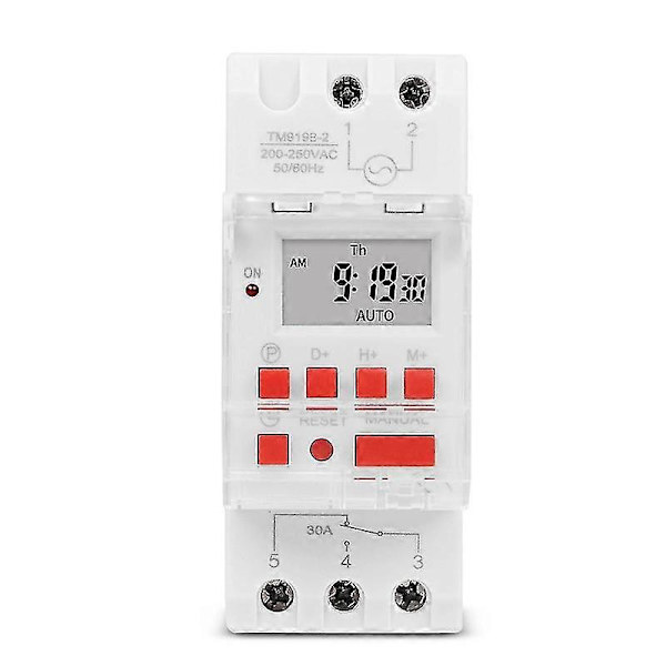 TM919B 220V 30A Programmerbar Digital Timer Switch DIN Automatisk Timerkontroller för Lampor, Fläktar