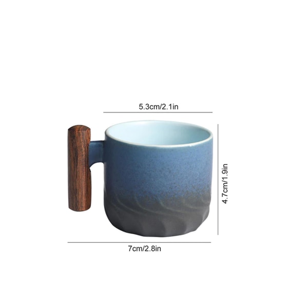 Kaffekop Træskaft Kaffekrus Te-krus Gradient glasur Udsøgte keramiske små krus Blue