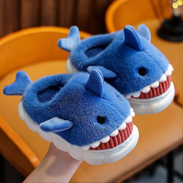 Børnesko Haj Slippers Bløde Varme Slippers Slip On Fluffy Sko Til Vinter Blue 28-29
