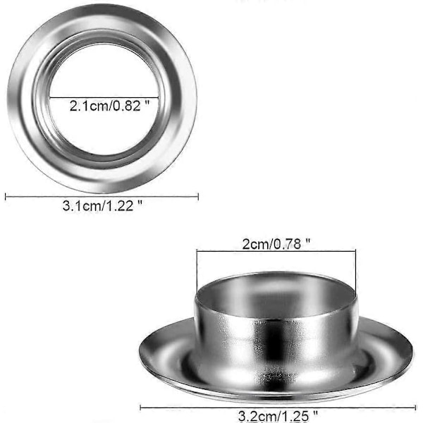 50 Set 20mm Silverfärgade Öglor/Grommetsats med Solid Struktur för Bälte, Läderhantverk, Banner, DIY-Hantverk etc.