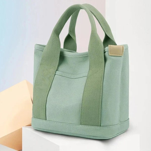 Canvasväska för damer, canvas handväska med flera innerfickor och dragkedja Green