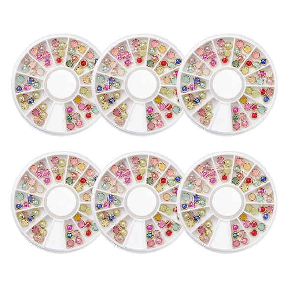 6 æsker guld metal neglekunst nitter glod negle charms mix farverige perler 3D negle juveler dekoration