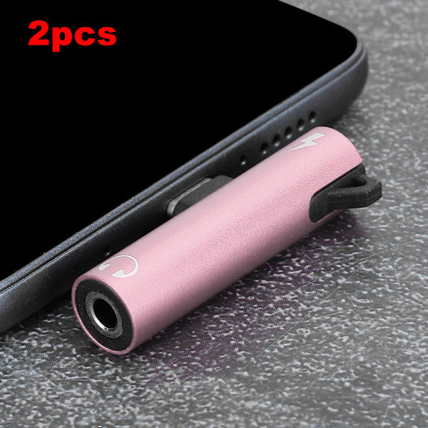 2 kpl 2 in 1 TypeC - 3,5 mm Aux-äänikaapelilaturi Kuulokemikrofonijakaja-adapteri (Pinkki)