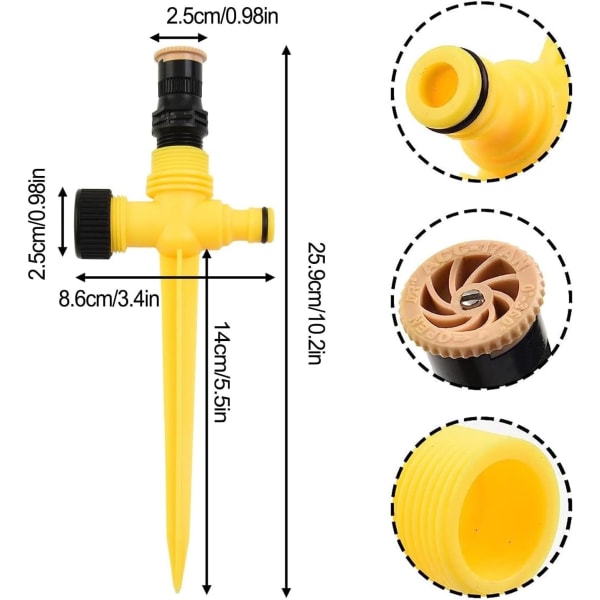 4 stk. plænesprinkler, automatisk havesprinkler, tre-trins justerbar sprinkler, plug-in plænesprinkler