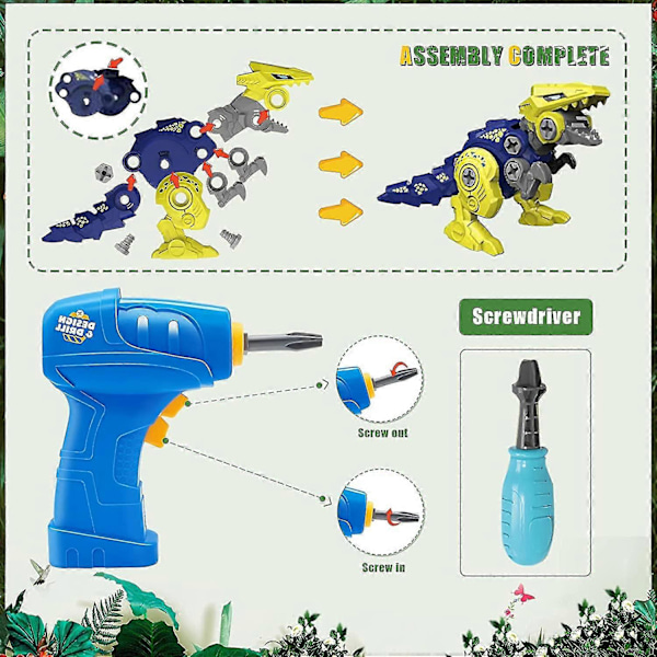 Dinosaur Robotsett Leke for Barn med Elektrisk Drill 5 i 1 Transformerende Dinosaurlekesett Dinosaurmonteringsett