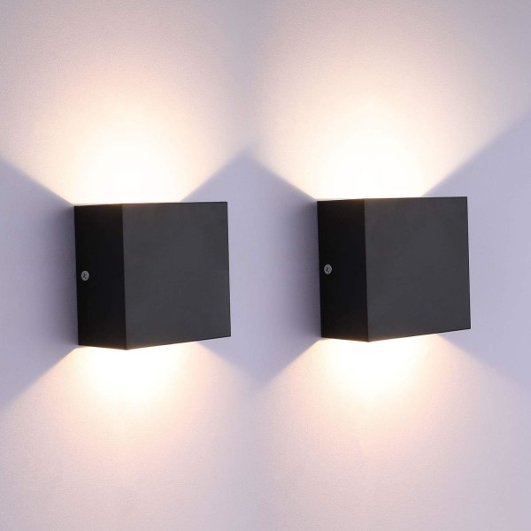 2-pakkaus LED-seinävalaisin sisätiloihin ylös ja alas seinävalaisin seinäpesuvalaisin moderni seinävalaisin valaistus musta 7W alumiini