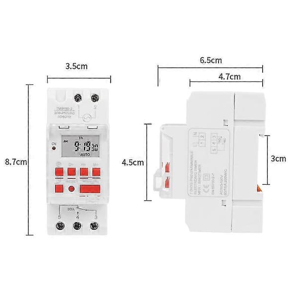 TM919B 220V 30A Programmerbar Digital Timer Bryter DIN Automatisk Tidsstyring for Lys, Vifter