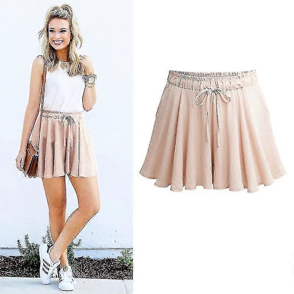Damshorts Sommar Chiffong Casual Shorts Kvinnliga Vida Ben Elastisk Hög Midja Shorts Vida Ben Damshorts Sommar Apricot M