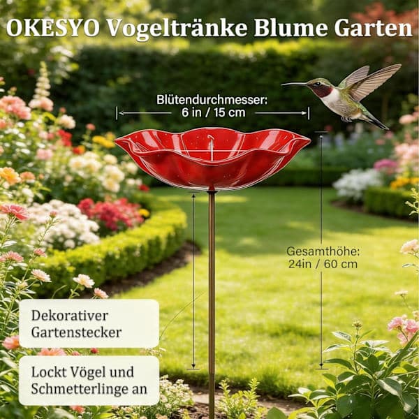 2 stk. metalfuglebade med blomster, håndlavede havespurve, vinterfaste fuglebade og insektfoderautomater, have- og terrassefuglebade 2 stk. røde 2 stk. røde 2pcs red