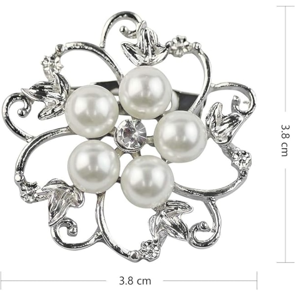 Broche Pins Faux Pearl Brocher Rund Form Blomster Broche Tørklæde Pin-White