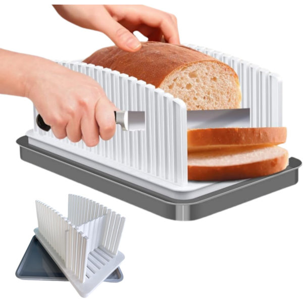 Brødskivemaskin Justerbar Sammenleggbar Toastskjærer Håndholdt Brødskivemaskin med Smulebrett for Hjemmelaget Brød Kjøkkenbakeverktøy