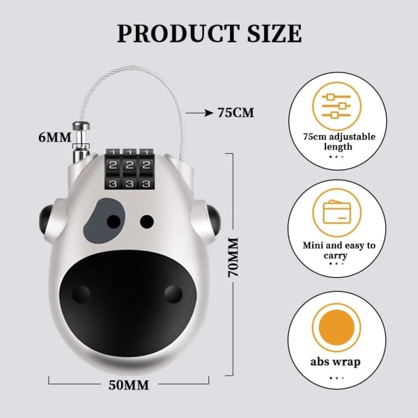 Kombinationshänglås, 3-siffrigt kodhänglås med 75 cm kabel, skåphänglås, flygplansväskor bagagelås, zinklegering (silver)