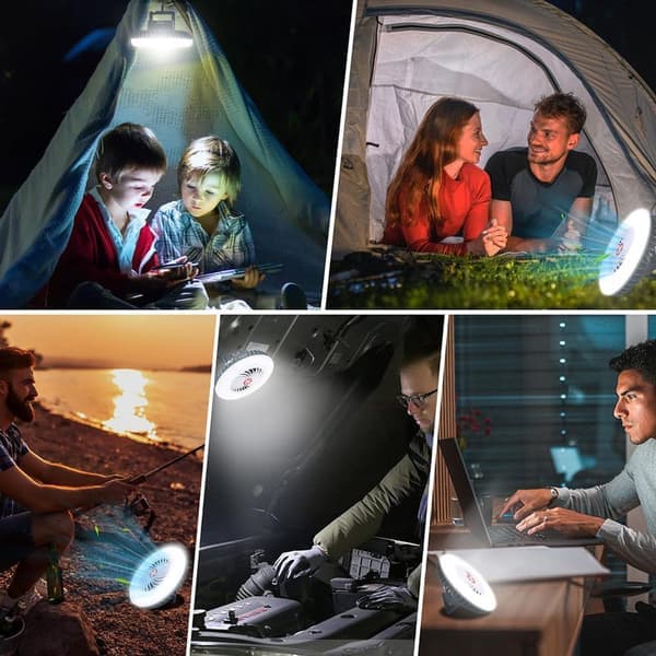 2-i-1 Campinglanterne med Ventilator, Bærbar Bordventilator og LED-lampe, Perfekt til Camping, Udendørs og Hjemme, Langvarig Belysning og Luftcirkulation