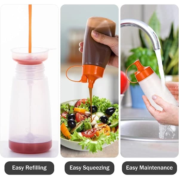 2 kpl leveäkaulaisia kastikepulloja, 300 ml, maustepullot, suihkepullot, sopivat keittiöaskarteluun