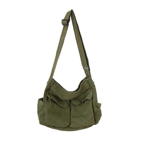 Stor Snedsydd Axelväska Denim Canvas green
