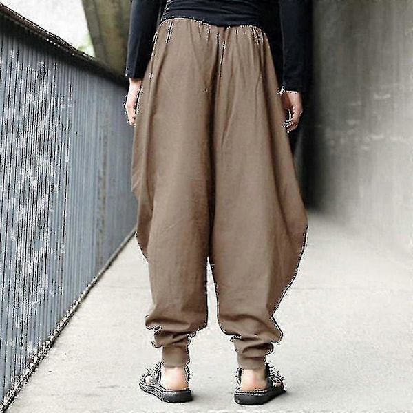 Herrar Vida Haremsbyxor Lediga Baggy Byxor Yoga Underdelar Khaki S