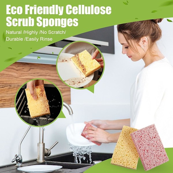 4 stk. cellulosesvamper - kjøkkensvamper for oppvask, ripefri oppvasksskrubb for husholdning, kokekar