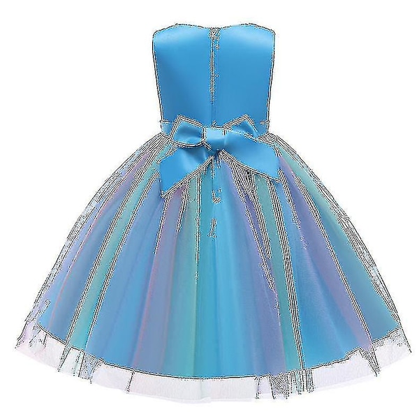 Piger Pailletkjole Regnbue Tutu Fødselsdagskjole Festkjole Blue 110cm