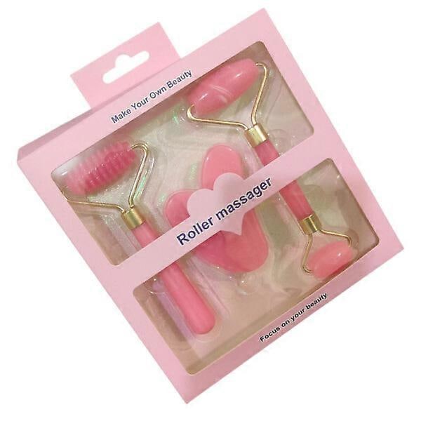 3-pakning Resin Rose Roller og Gua Sha Ansiktsruller rosa