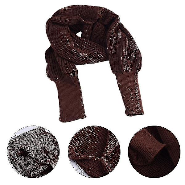 Vinterstrikket pledd med lange ermer for kvinner - Sjalwrap med ermer - Ensfarget heklet genser skjerf - Multifunksjonell poncho kappe halsvarmer Z