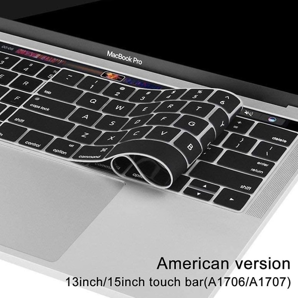 Erittäin ohut näppäimistösuoja, joka on yhteensopiva Macbook Pro kanssa kosketuspalkilla 13/15 tuumaa (a1706 / A1707) Skin -us Layout Black