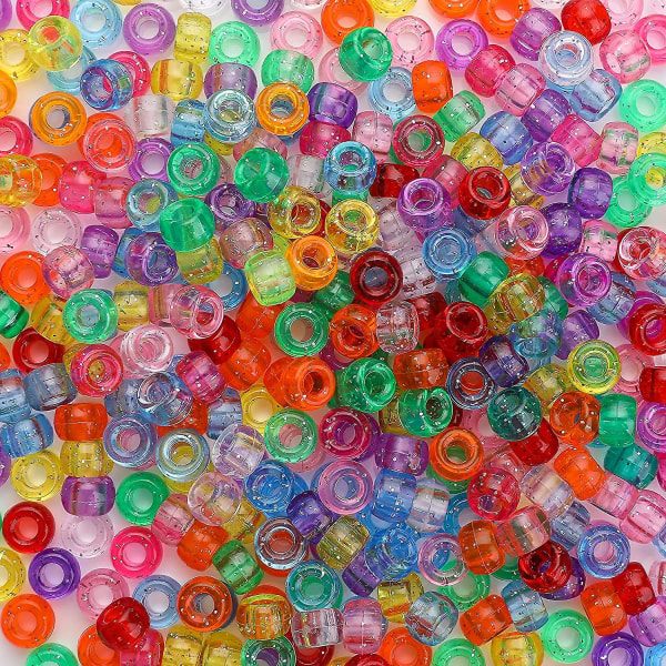 500 Glitter Pony Beads Mix, 6 X 9 mm Multicolor Armband Pärlor, Pärlor för hårflätor, plastpärlor för konsthantverk Hårflätning Smycken dekorationer
