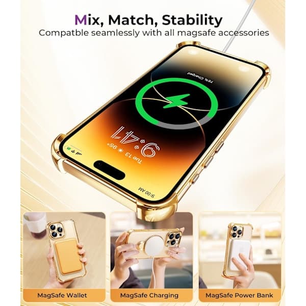 til iPhone 16 Pro Max-deksel med integrert linsebeskytter, [Sammenleggbart stativ og ringholder] [Kompatibel med Magsafe], Glanset støtsikker støtfanger Stilig