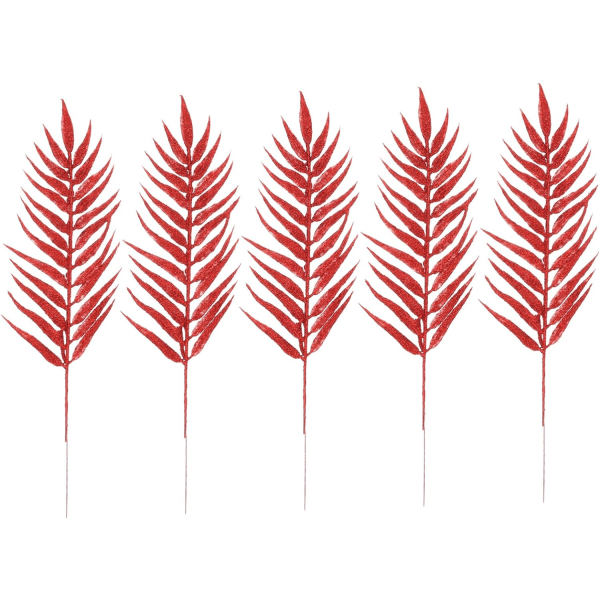 5 kpl Joulun kimaltelevat lehdet punaiset lehdet varsi 40 cm joulukuusen poiminnat Holiday kukkakoristeet Xmas maljakkotäyte Talvijoulu pöydän keskiosa