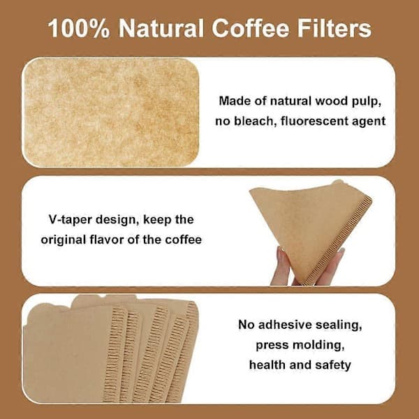 200 stk. V60 Filter 02, Konisk kaffefilter, Kaffefilter, Kaffepapirfilter, Kaffefilterpapir, Ubleget