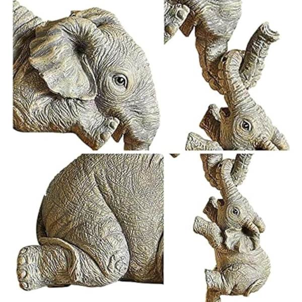 Samlarobjekt Elefant Hylla Sitter 3 st Set, Moder Elefant Hänger Bebis Elefanter på Kanten, Kamindekoration, Handmålade Hartsfigurer