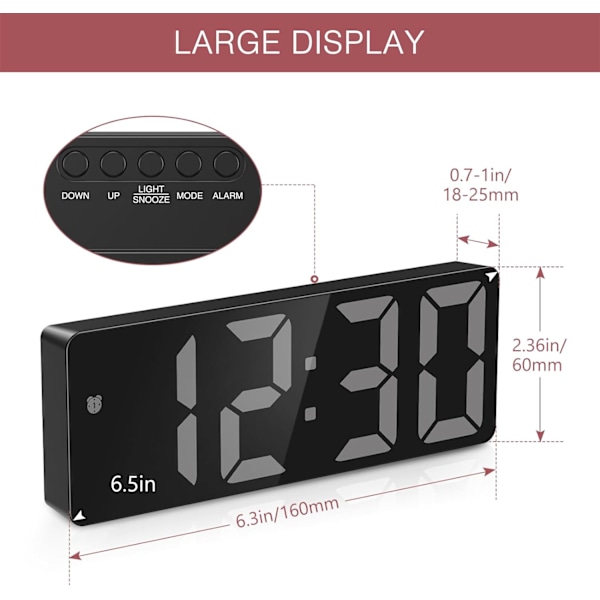 Digital väckarklocka, sängbordsväckarklocka med röst- och beröringsaktivering, batteridriven/USB-driven digitalklocka med stor LED-display, snooze-funktion