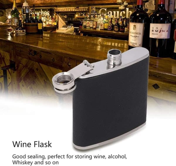 Bærbar lommelærke i rustfrit stål til vin og whisky, elegant læderflaske til alkohol (150 ml)
