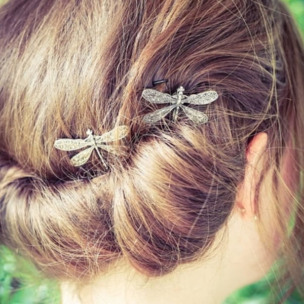 6 stk. Dragonfly hårnål Retro hårklips søte hårstylingnåler for kvinner og jenter (sølv)