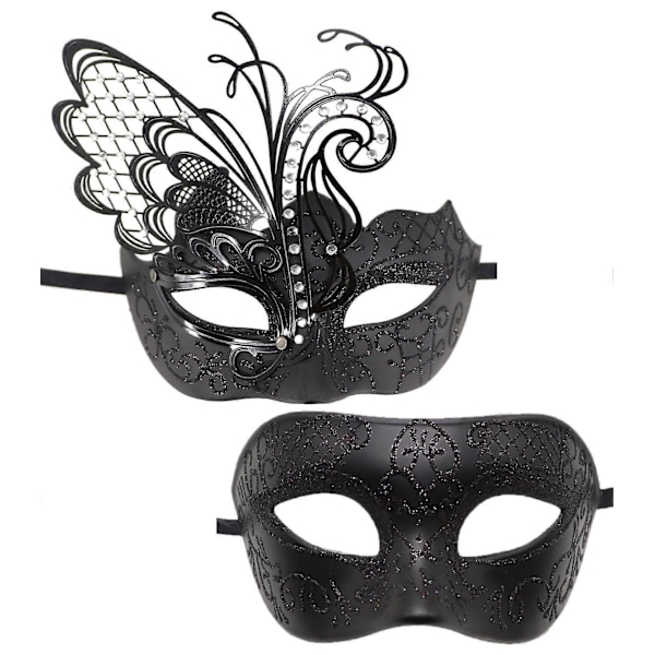 Maskeradmasker för par, venetiansk fjärils-/svan-/fjädermask för kvinnor och grekisk krigarmask för män för Mardi Gras-fest, Halloween-karneval, påskshow Pa