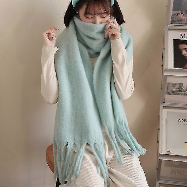 Tykt blødt glutinøst mohair tørklæde nyt klein blåt tørklæde dame sjal varmt tørklæde Jade hairpin green