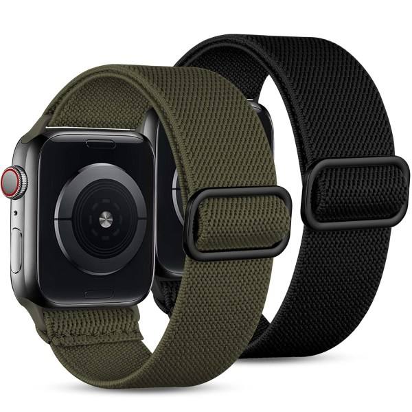 2 kpl hihnoja yhteensopiva Apple Watch -rannekkeiden kanssa 45mm 44mm 42mm Loop iWatch SE Ultra -sarjaan 8 7 6 5 4 3 2 1 Musta/Vihreä