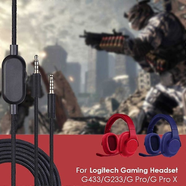 Ersättningssladd för GPRO X G233 G433 Hörlurar Flätad Ljudkabel Black