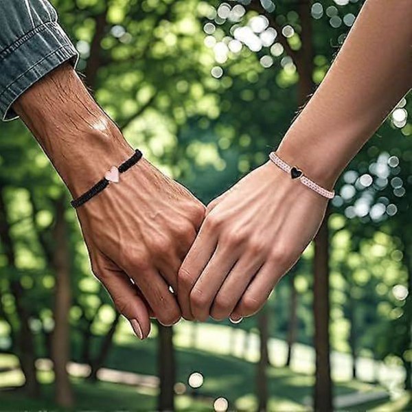 2 STK./Sæt Hjerte Par Armbånd til Kvinder Mænd, Flettet Venskabs Justerbart Armbånd Romantisk Valentins Smykkegave