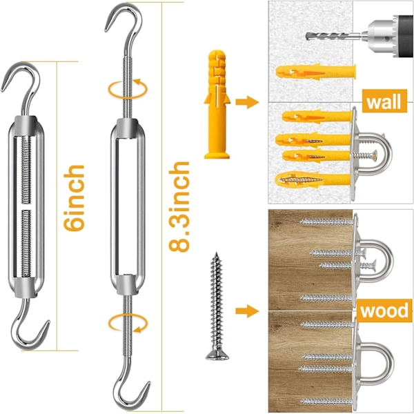 Solsejl Hardware Kit 80stk til Rektangel Trekant Solsejl Baldakin Installation 304 Rustfrit Stål Tilbehørssæt