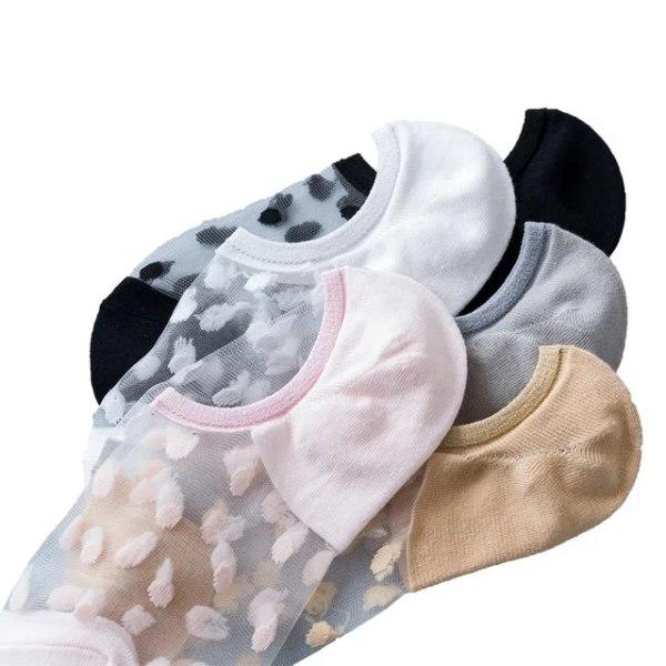 Bløde Dame Blonder Båd Sokker Usynlige Sokker 5 Par Tynde Krystal Glas Silke No Show Sokker Strikkede Lave Gennemsigtige Korte Sommersokker multicolor