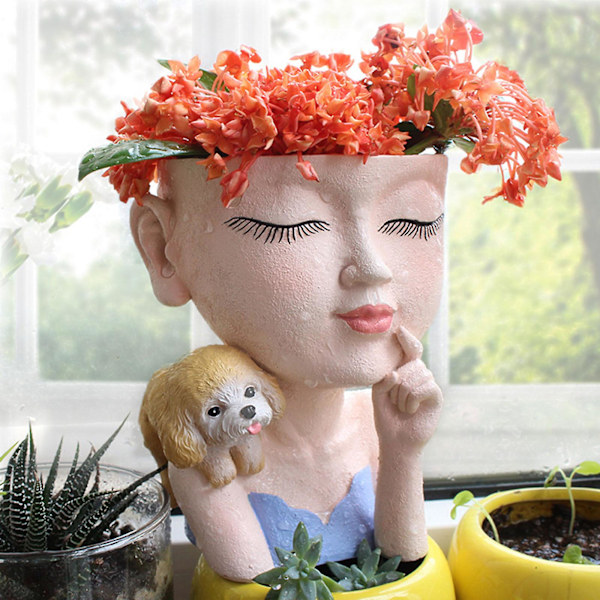 2023 Ny Opgradering Pige Hvalp Blomsterpotte Dekoration Kreativ Resin Fleshy Pottet Dekoration