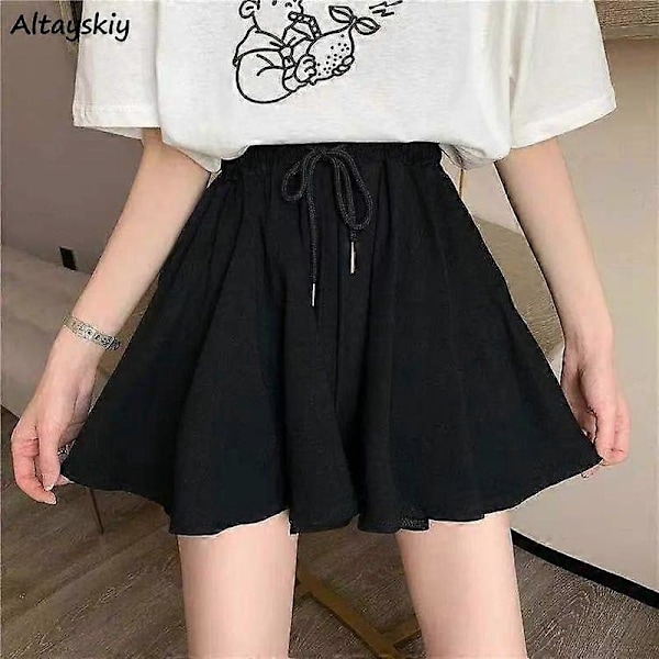 JWL-Shorts Dam Sommar Hög Midja Svart All-match Ins Fritid Lös Sweat Mode INS Kvinnlig Dragsko Koreansk Stil 3XL Streetwear